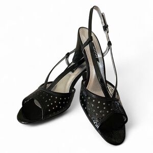 Ecco Black Patent Leather Slingback Heels EU 37